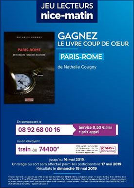 Nice-Matin organise un jeu qui permet de gagner le livre Paris-Rome de Nathalie COUGNY